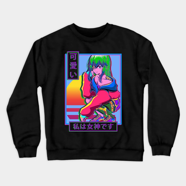 Sad Girl Anime Girl Vaporwave Aesthetic Crewneck Sweatshirt by MzumO